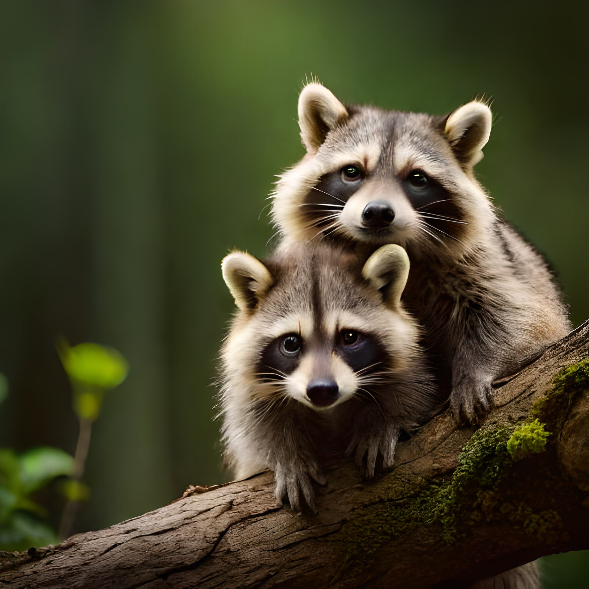 Two raccoons together