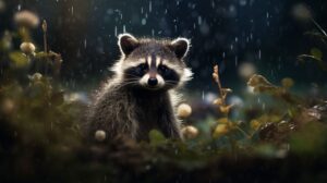 Raccoon in the rain